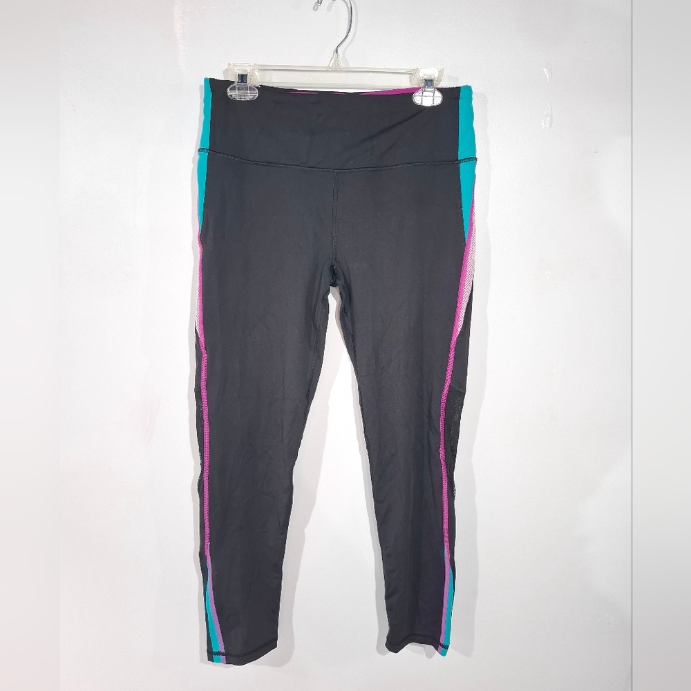 Victoria's Secret Women's Sport Black Leggings with Teal & Pink Mesh Back Sz L